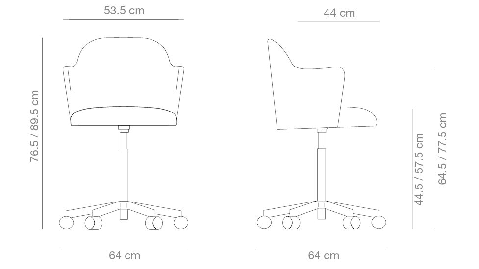 Aleta Caster Base Chair Armrest Viccarbe