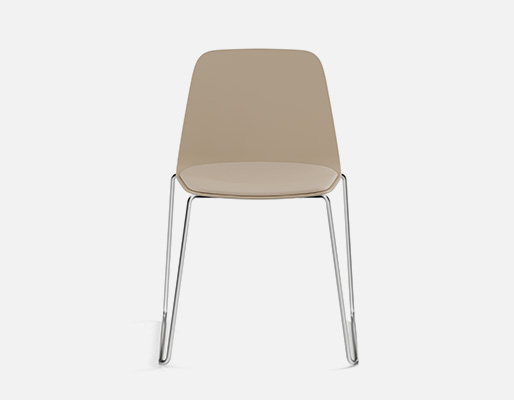 Maarten Plastic chair with sled base and satin chrome frame by Victor Carrasco.