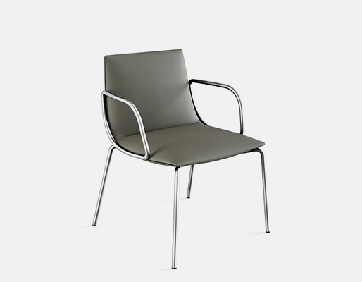 Noha chair with 4 legs in satin chrome
